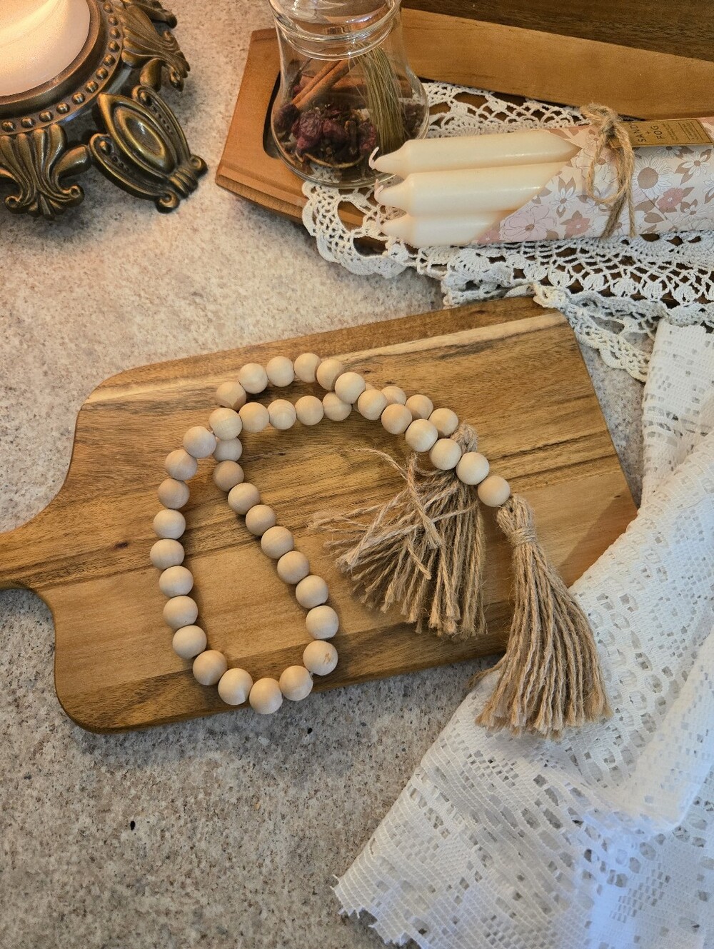 Natural Wood Bead Garland Boho Farmhouse Cottagecore Home Decor